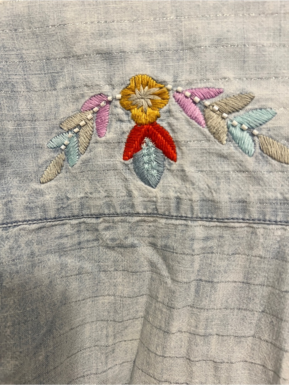 MAEVE ANTHROPOLOGIE Embroidered Sequin  Denim Chambray Button Down Floral - Picture 10 of 10